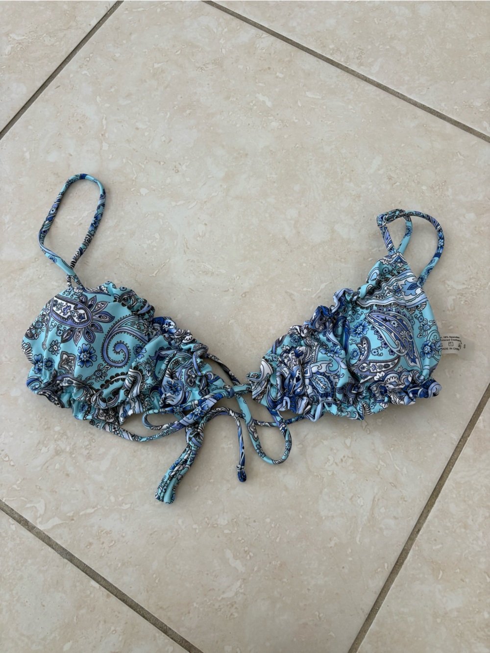 Blue Paisley Ruffled Bikini Top size S